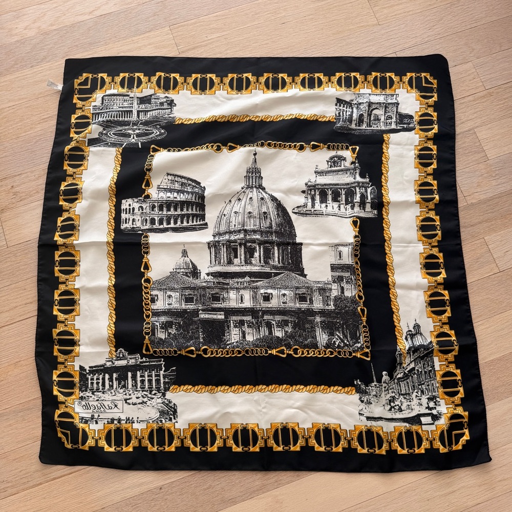 Silk Black and Gold Architectural Print Scarf